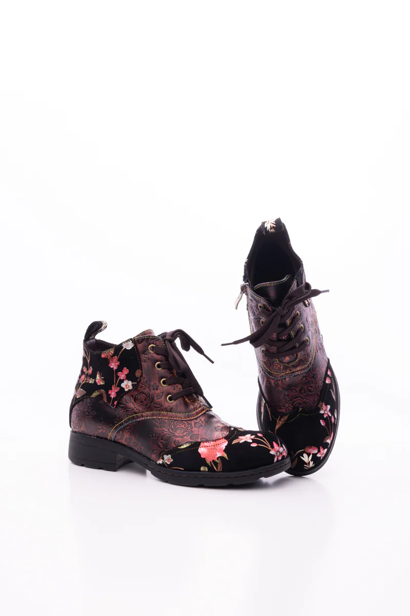 Soffia | Jordie Floral Embossed Leather Combat Boots - Red - Image 9