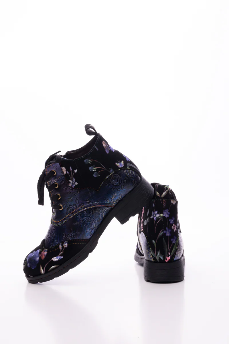 Soffia | Jordie Floral Embossed Leather Combat Boots - Violet - Image 10