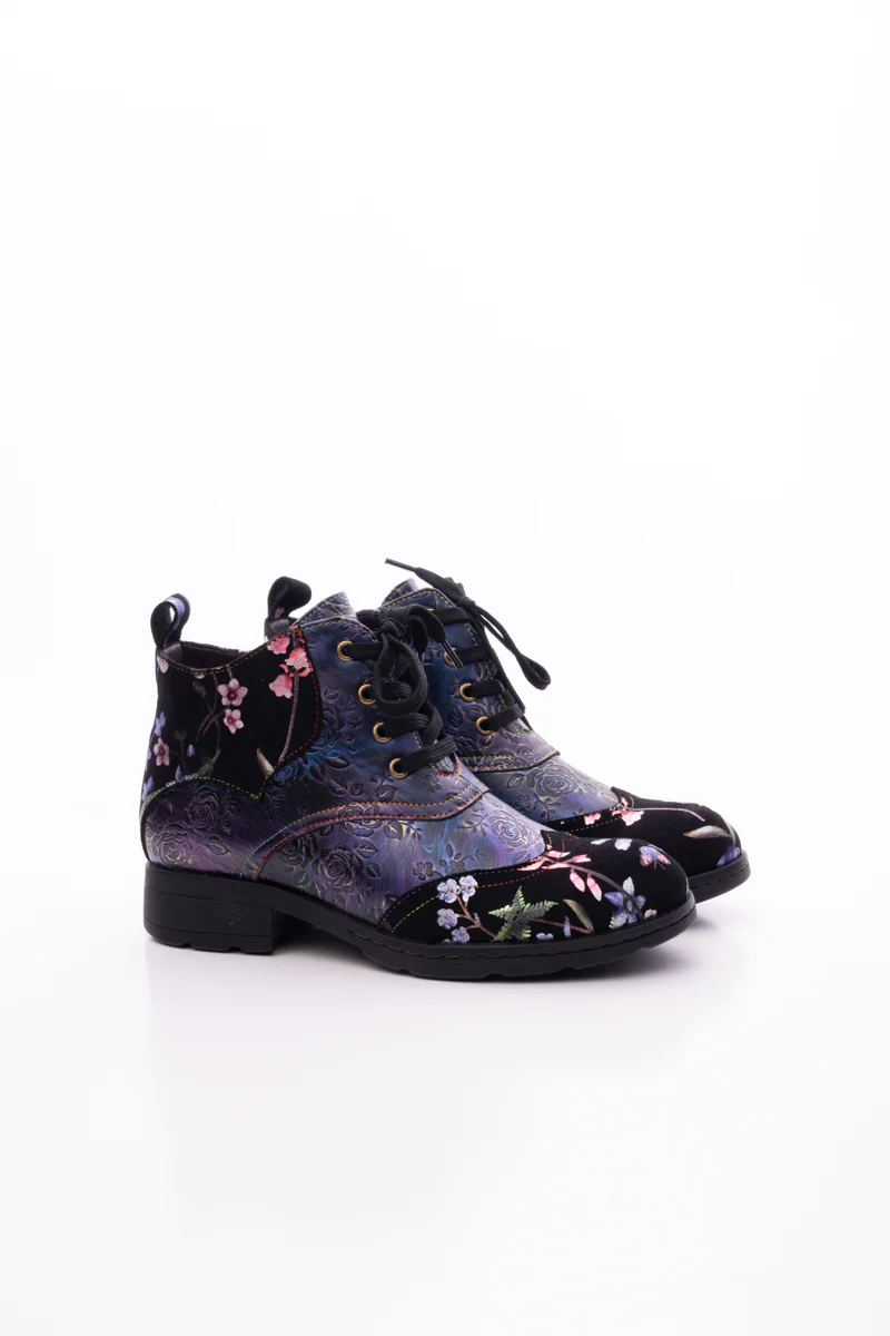 Soffia | Jordie Floral Embossed Leather Combat Boots - Violet - Image 7