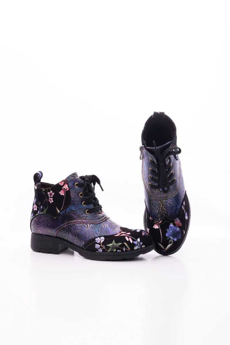 Soffia | Jordie Floral Embossed Leather Combat Boots - Violet - Image 8
