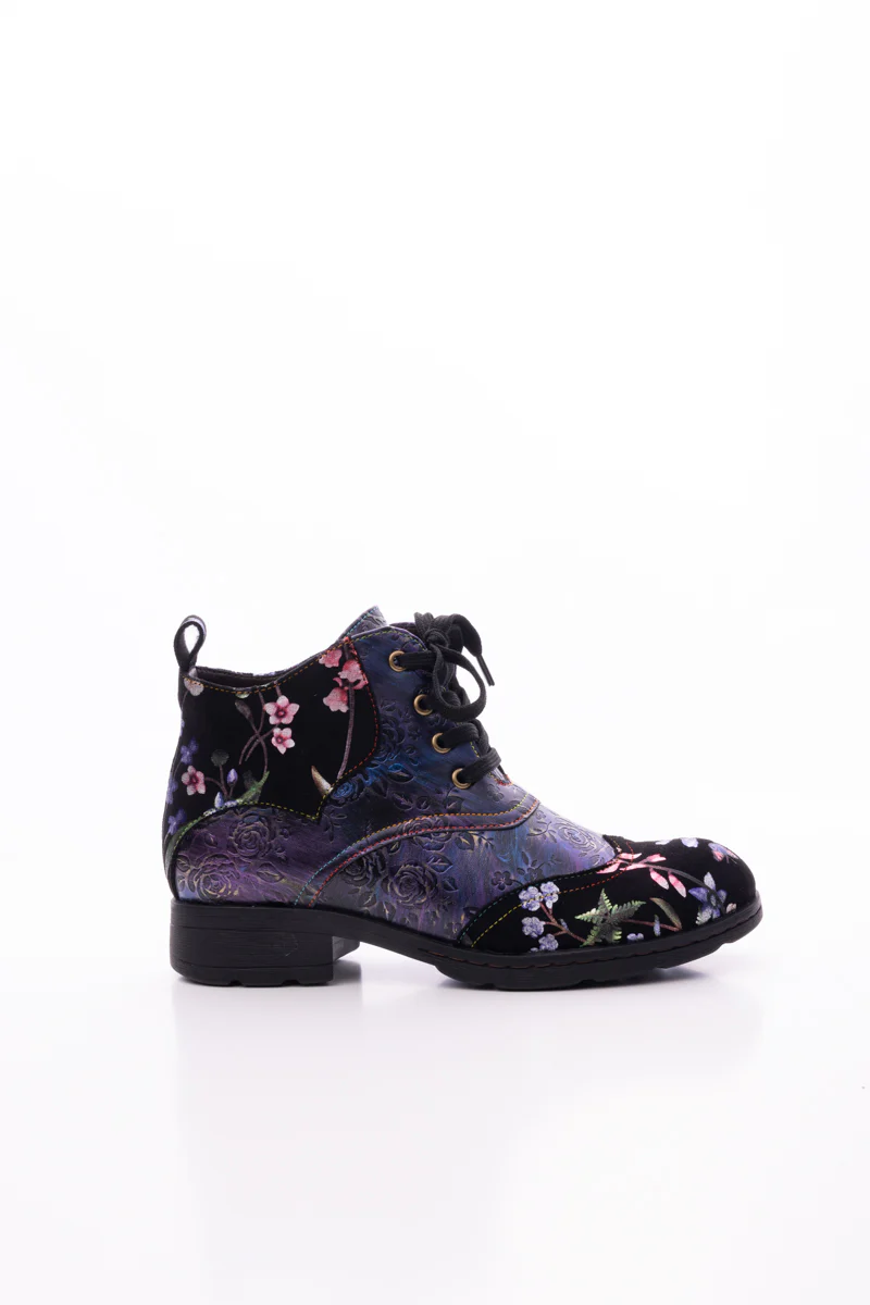 Soffia | Jordie Floral Embossed Leather Combat Boots - Violet - Image 9