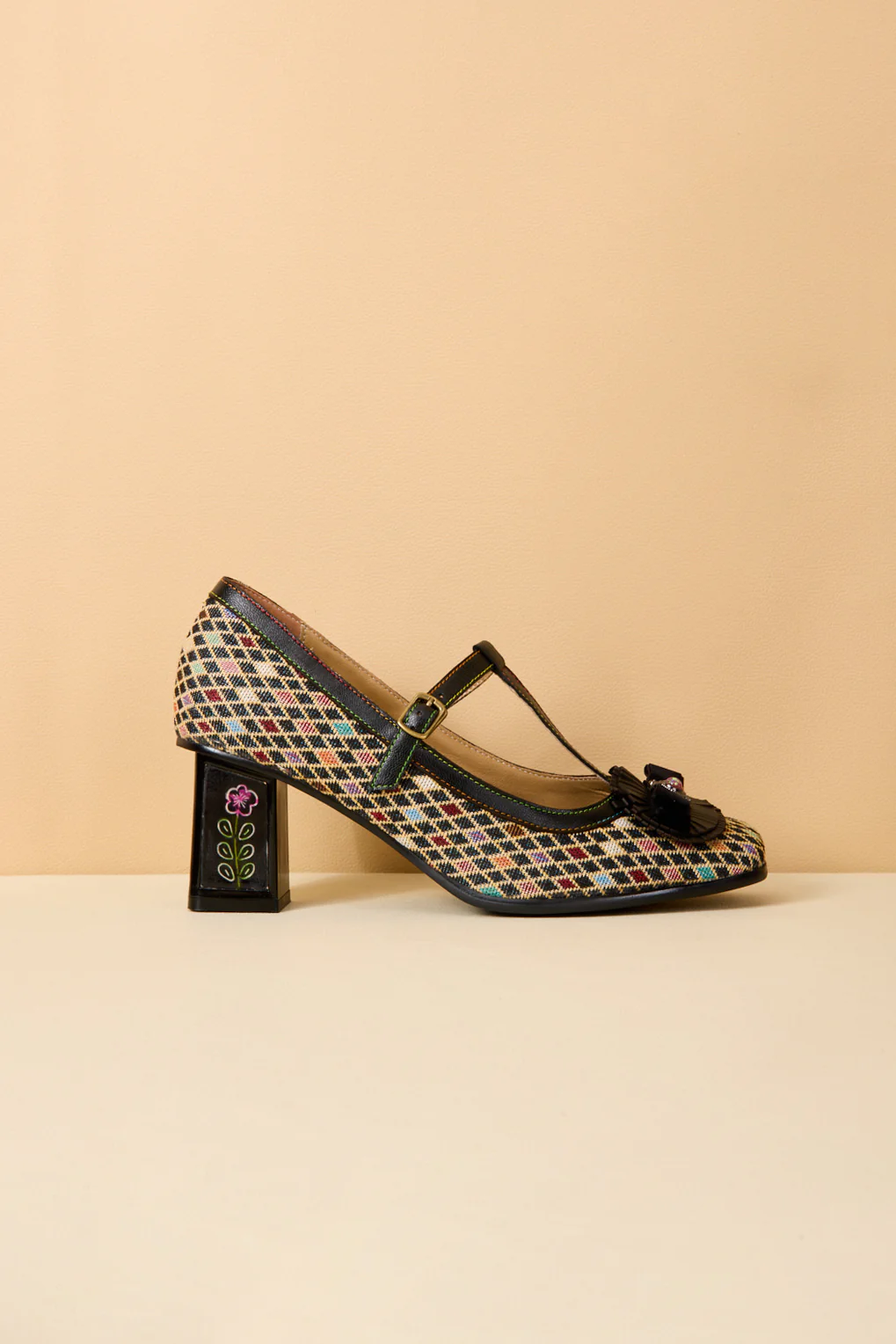 Soffia | Kaylum Diamond Print T-Strap Pump - Image 10