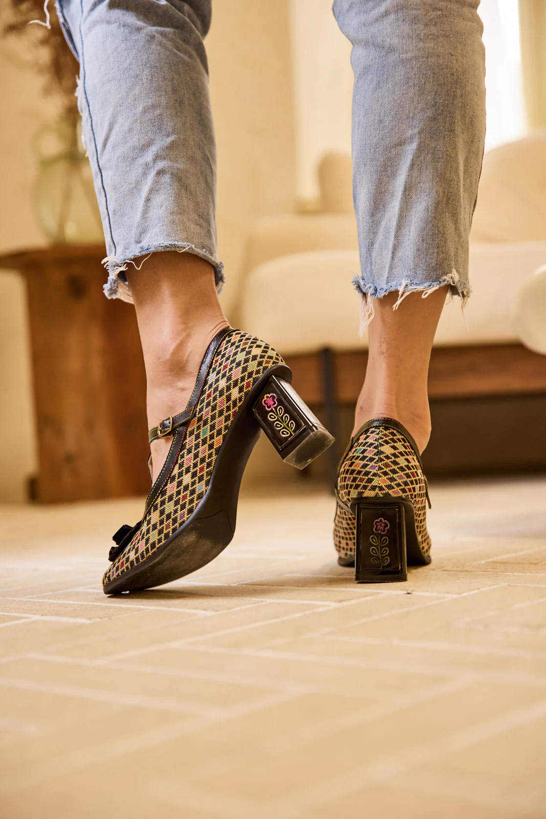 Soffia | Kaylum Diamond Print T-Strap Pump - Image 5