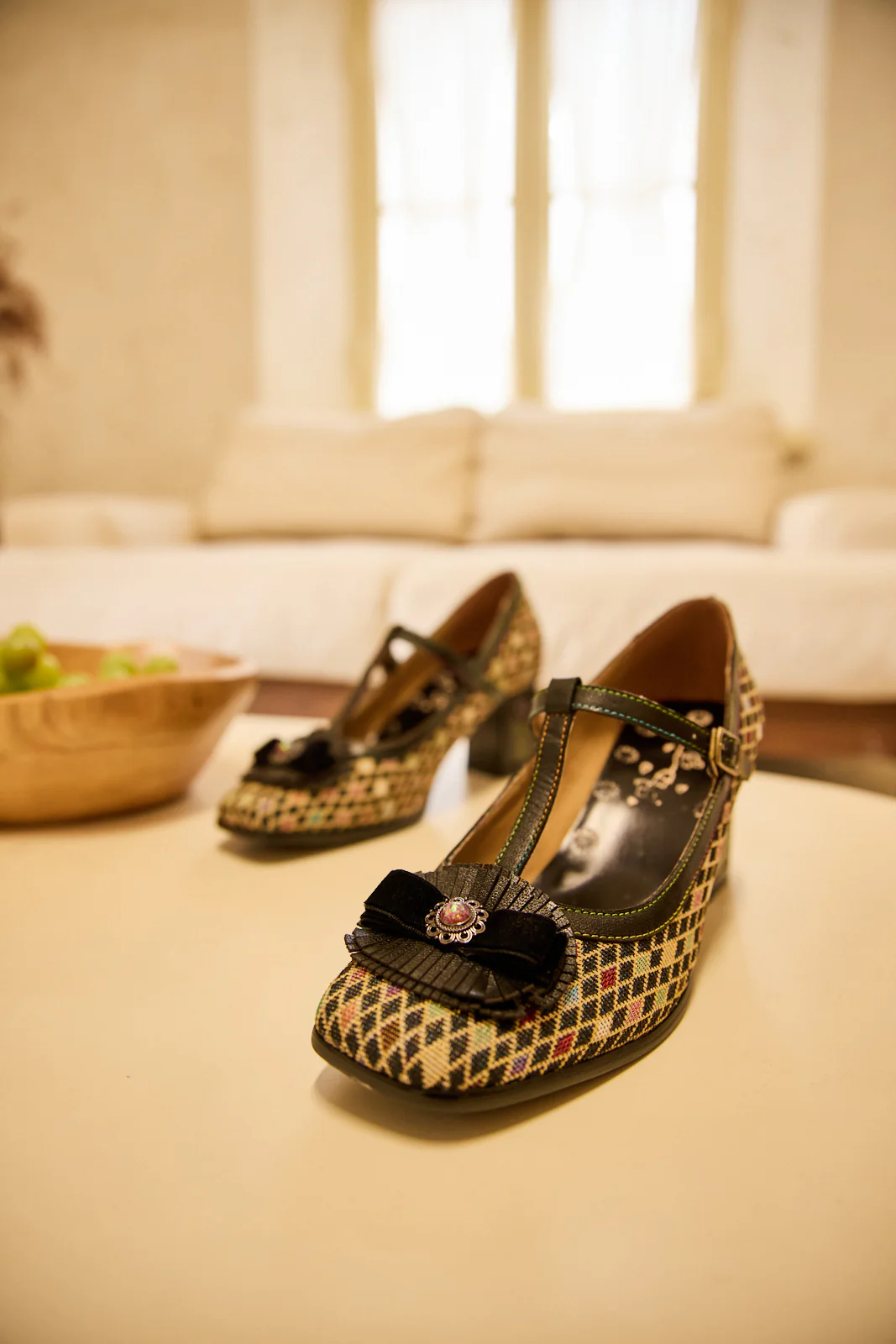 Soffia | Kaylum Diamond Print T-Strap Pump - Image 7
