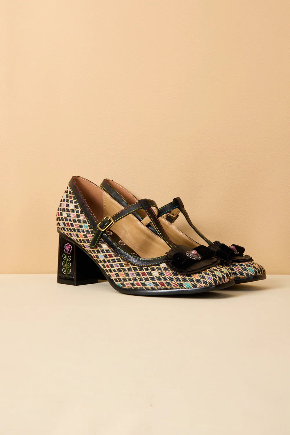 Soffia | Kaylum Diamond Print T-Strap Pump - Image 8
