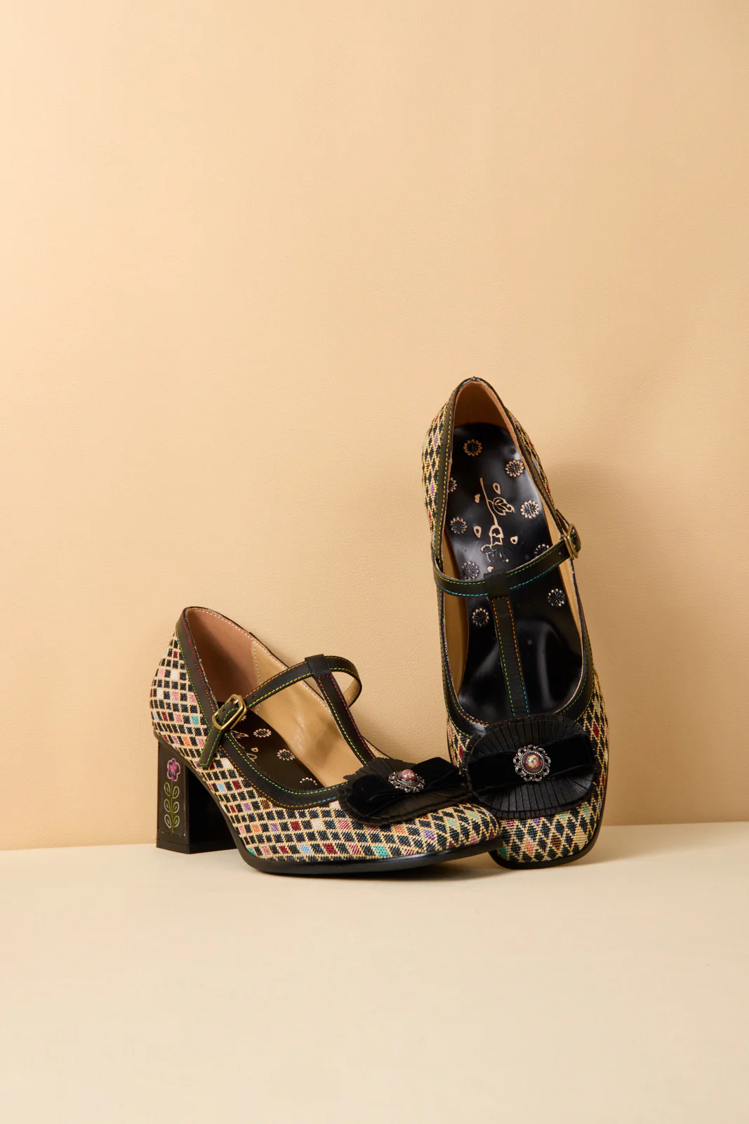 Soffia | Kaylum Diamond Print T-Strap Pump - Image 9