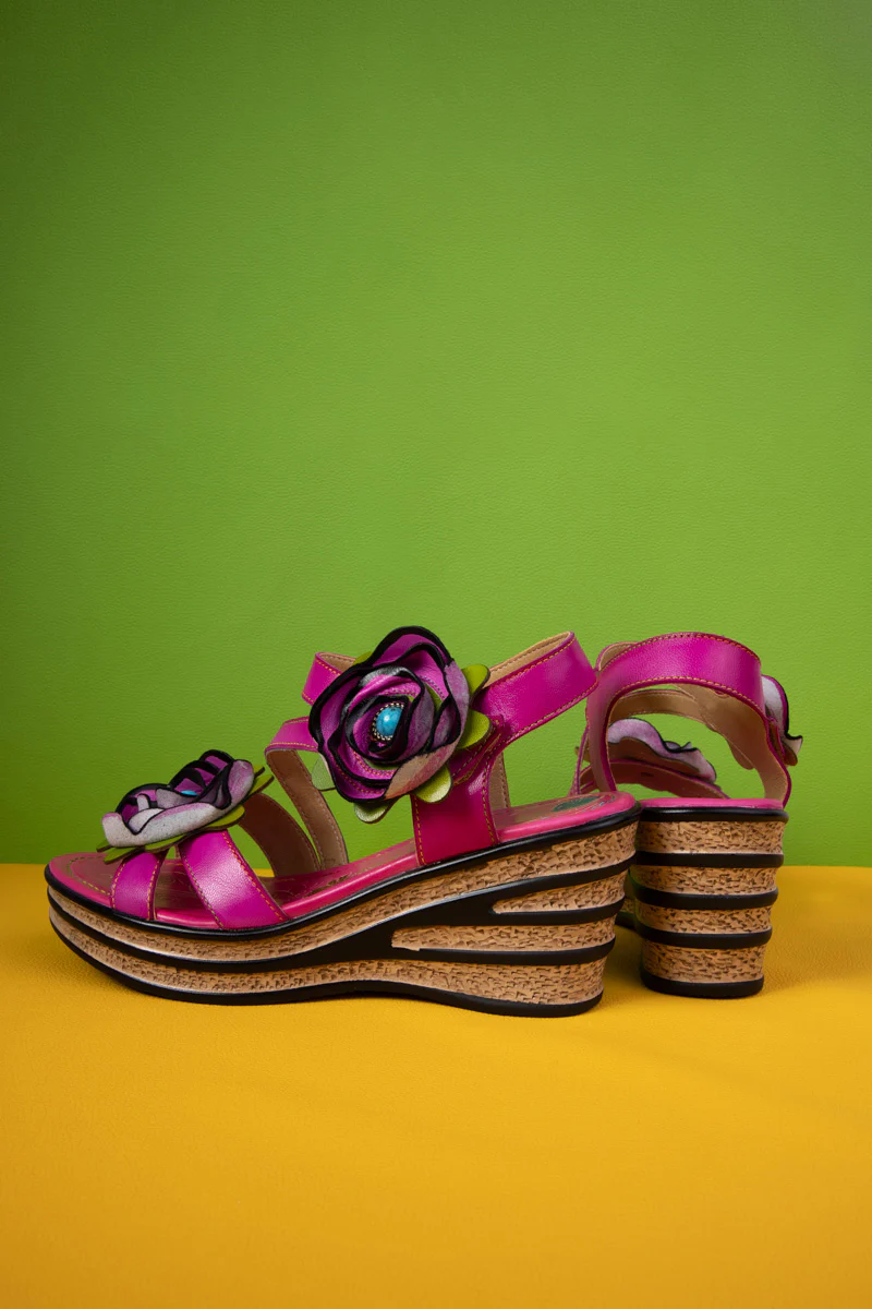 Soffia | Kiele Rose Applique Leather Wedge - Image 10