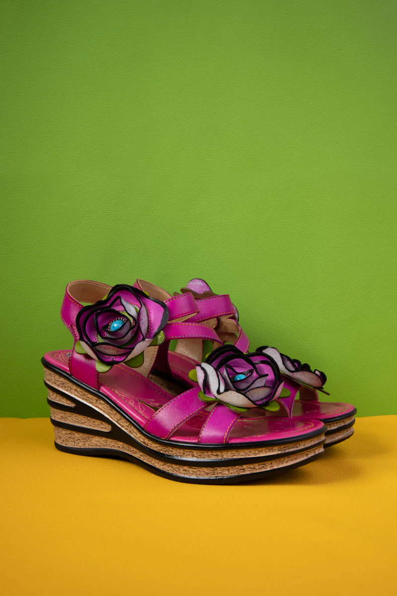 Soffia | Kiele Rose Applique Leather Wedge - Image 7