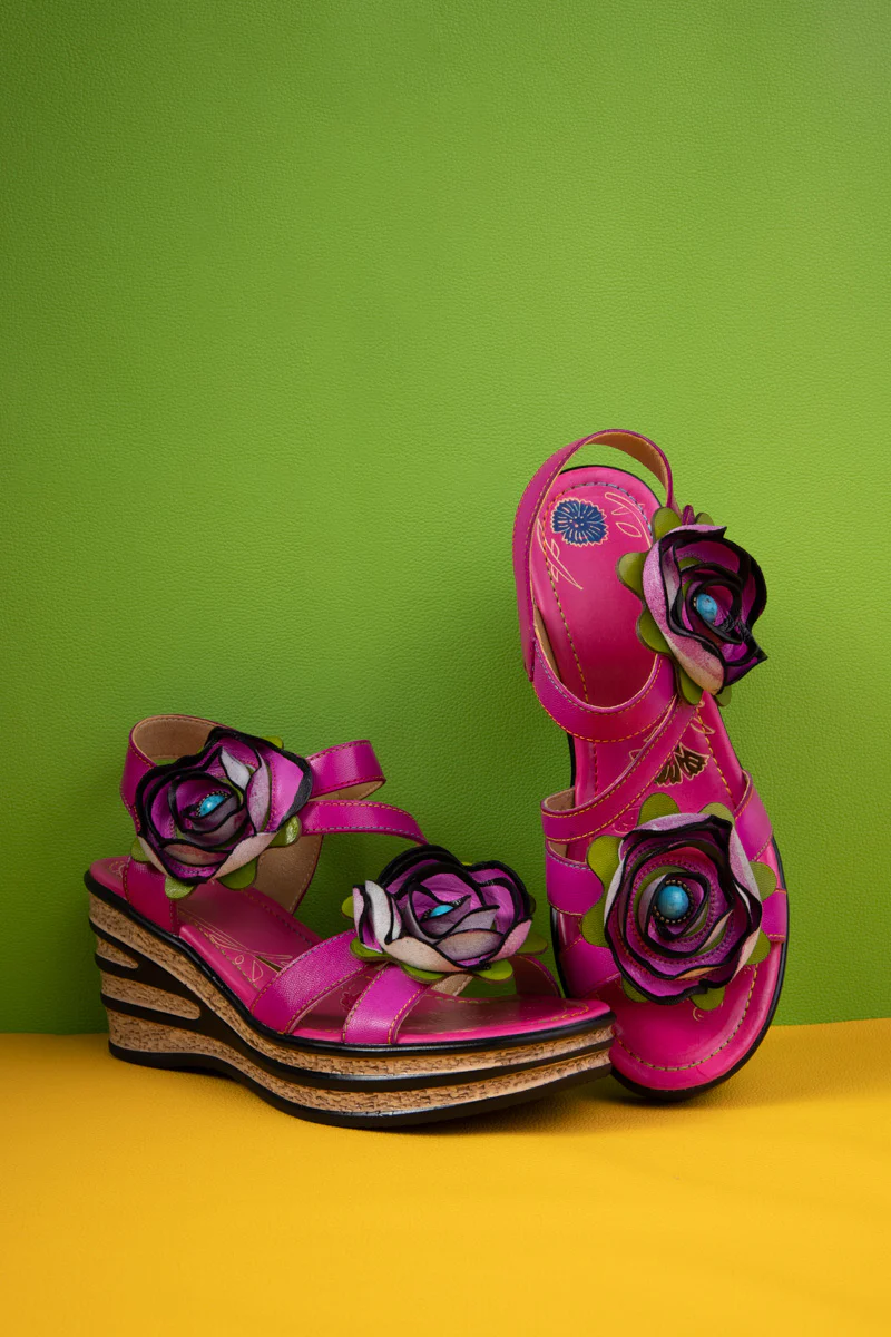 Soffia | Kiele Rose Applique Leather Wedge - Image 8