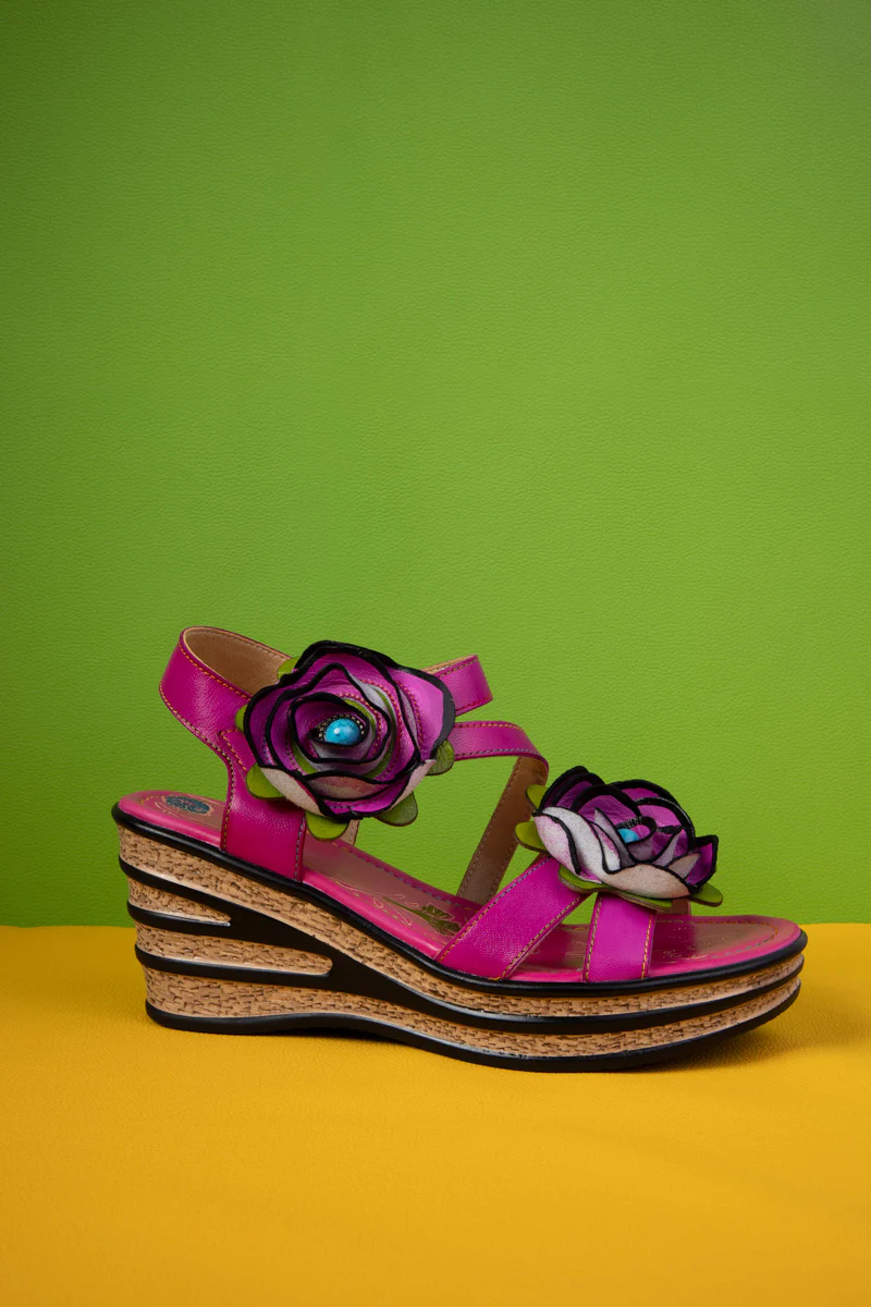 Soffia | Kiele Rose Applique Leather Wedge - Image 9