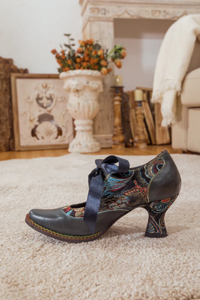 SOFFIA | LACE BOW NAVY LEATHER MARY JANE PUMP - Image 10