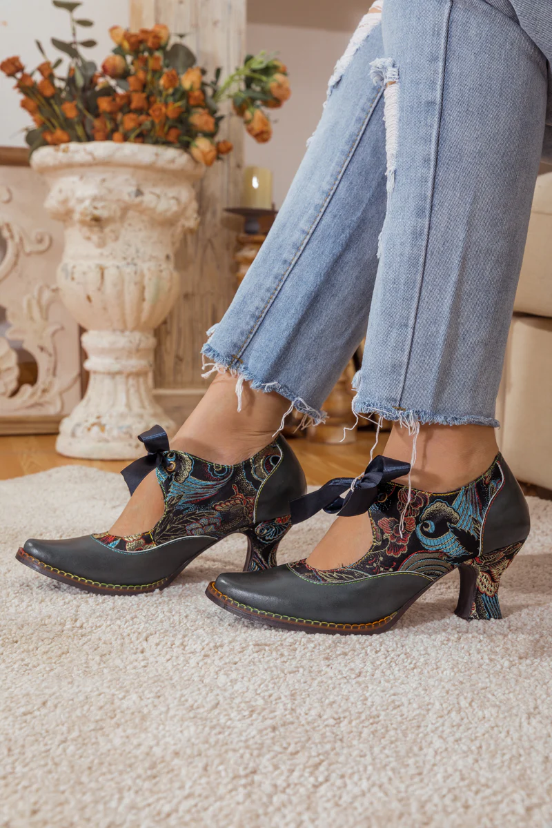 SOFFIA | LACE BOW NAVY LEATHER MARY JANE PUMP - Image 5