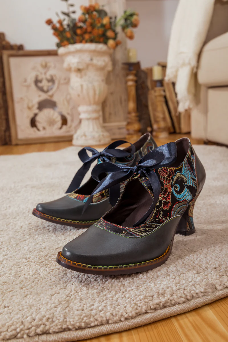 SOFFIA | LACE BOW NAVY LEATHER MARY JANE PUMP - Image 7