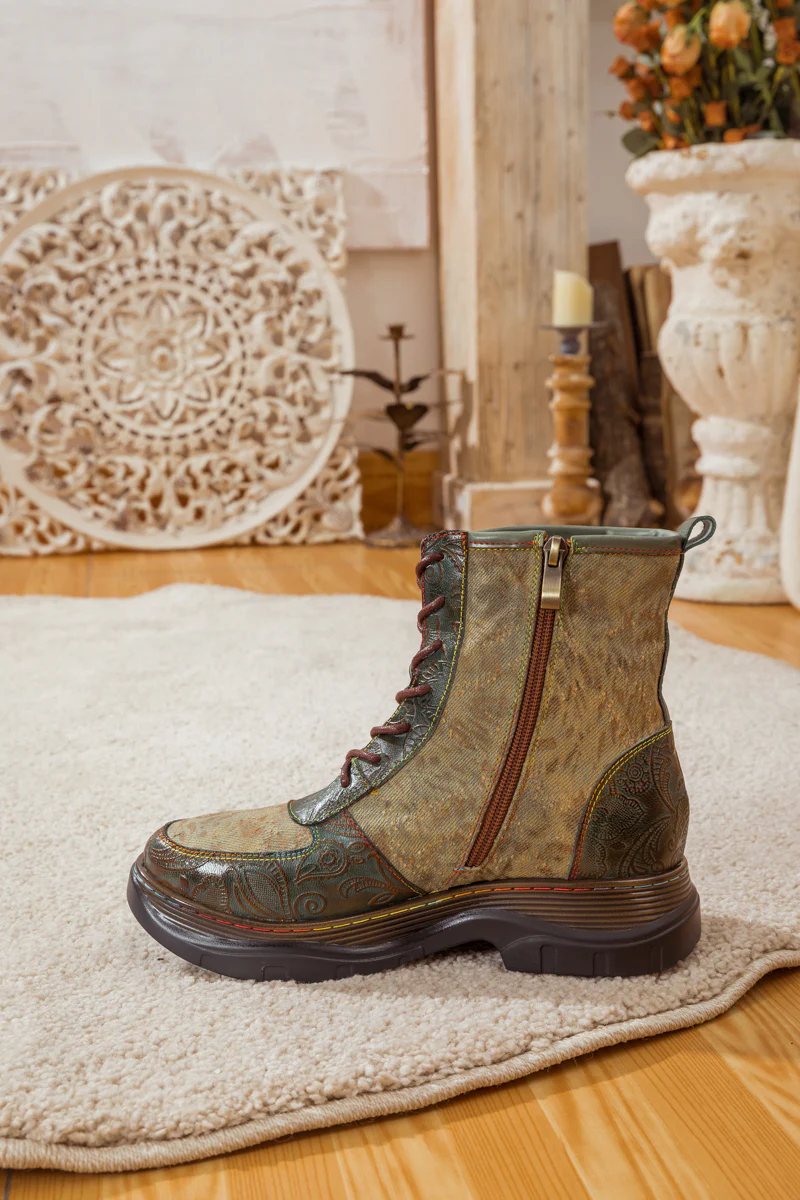SOFFIA | LEATHER CANVAS LUG SOLE COMBAT BOOT - Image 10