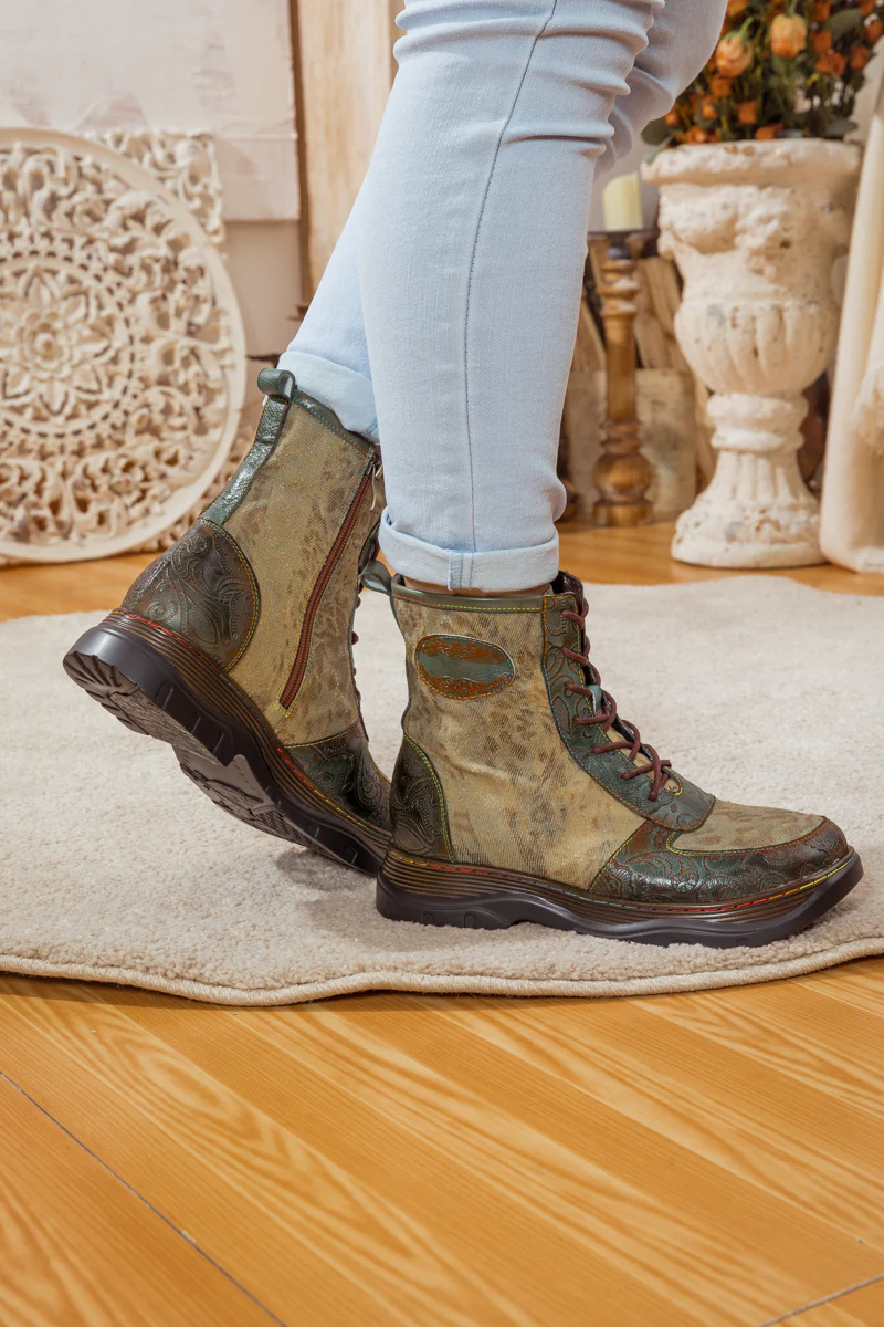 SOFFIA | LEATHER CANVAS LUG SOLE COMBAT BOOT - Image 11