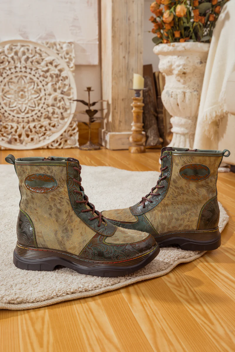 SOFFIA | LEATHER CANVAS LUG SOLE COMBAT BOOT - Image 12