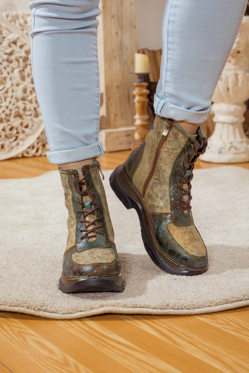 SOFFIA | LEATHER CANVAS LUG SOLE COMBAT BOOT - Image 2