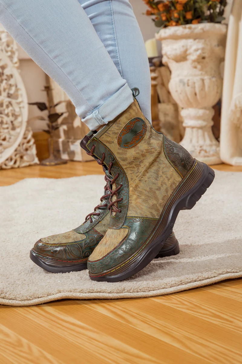 SOFFIA | LEATHER CANVAS LUG SOLE COMBAT BOOT - Image 4