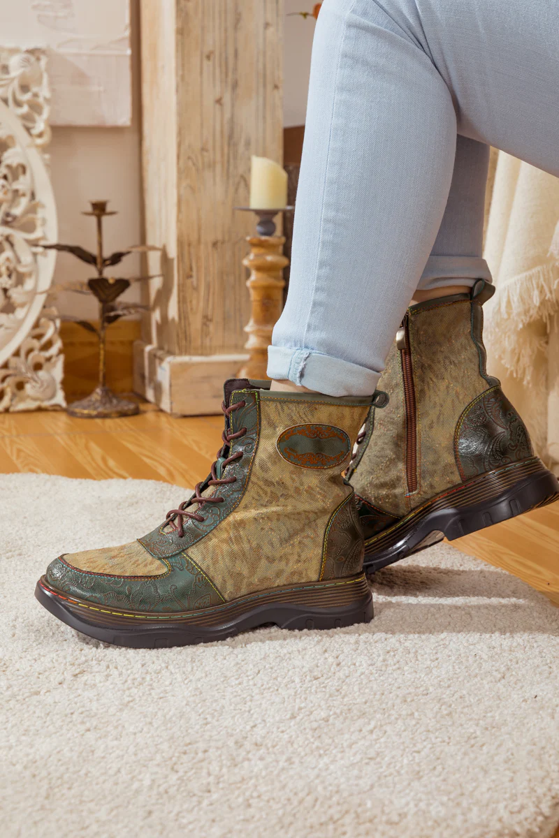 SOFFIA | LEATHER CANVAS LUG SOLE COMBAT BOOT - Image 6