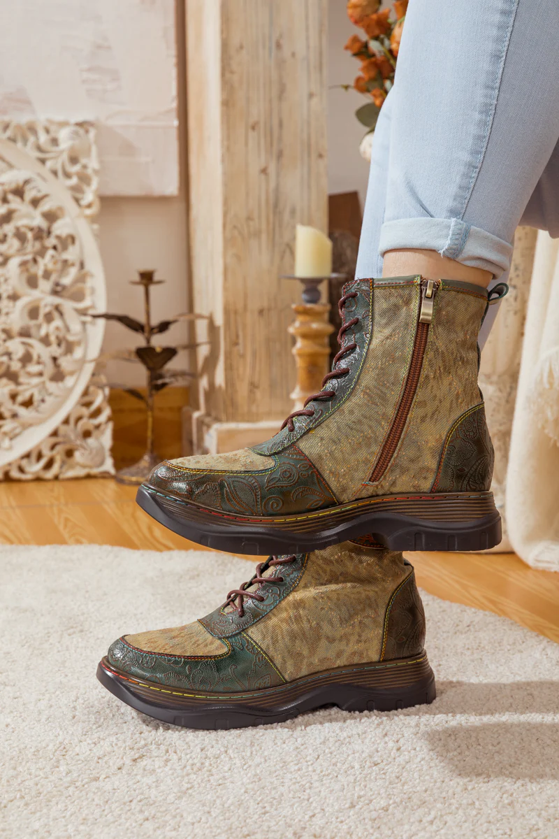 SOFFIA | LEATHER CANVAS LUG SOLE COMBAT BOOT - Image 7