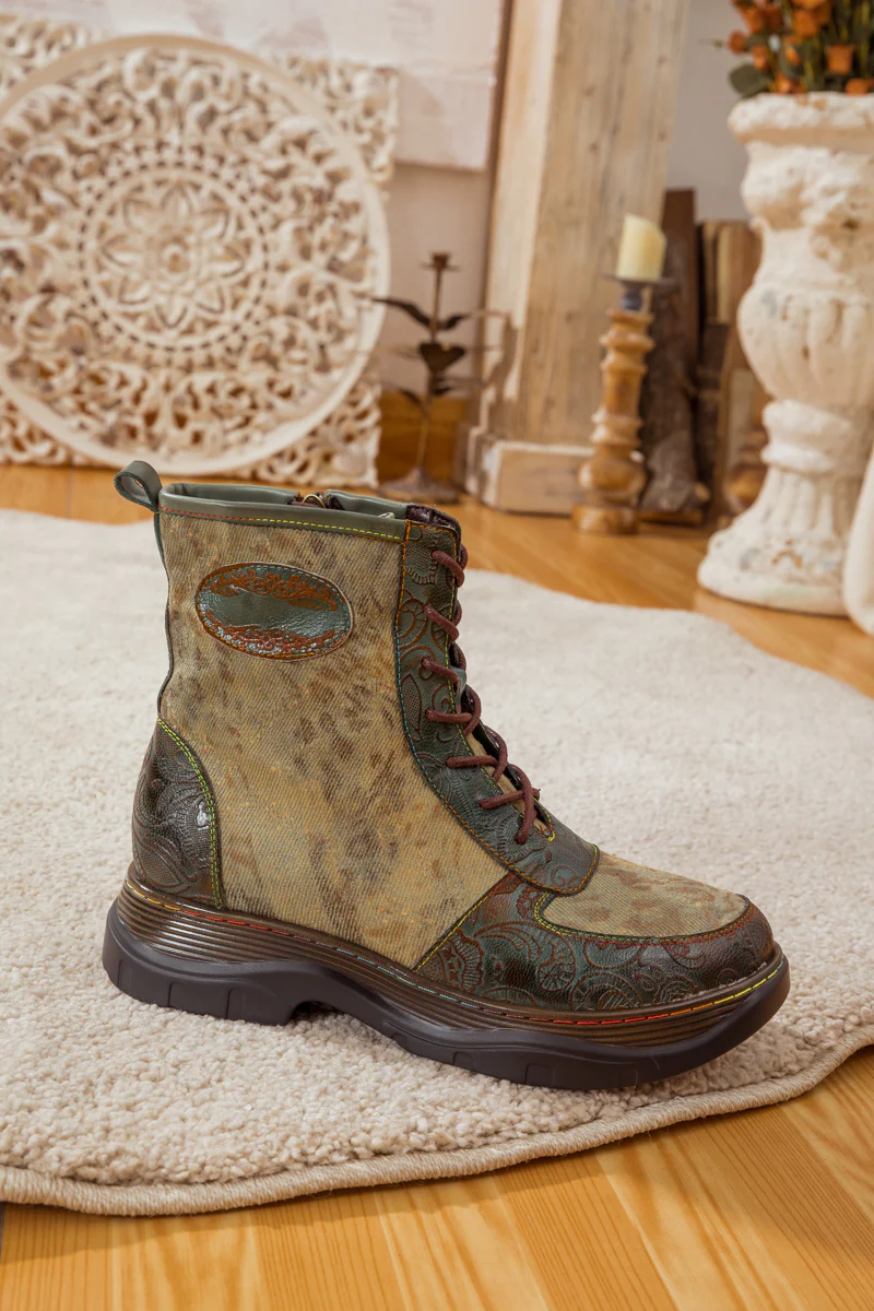 SOFFIA | LEATHER CANVAS LUG SOLE COMBAT BOOT - Image 9