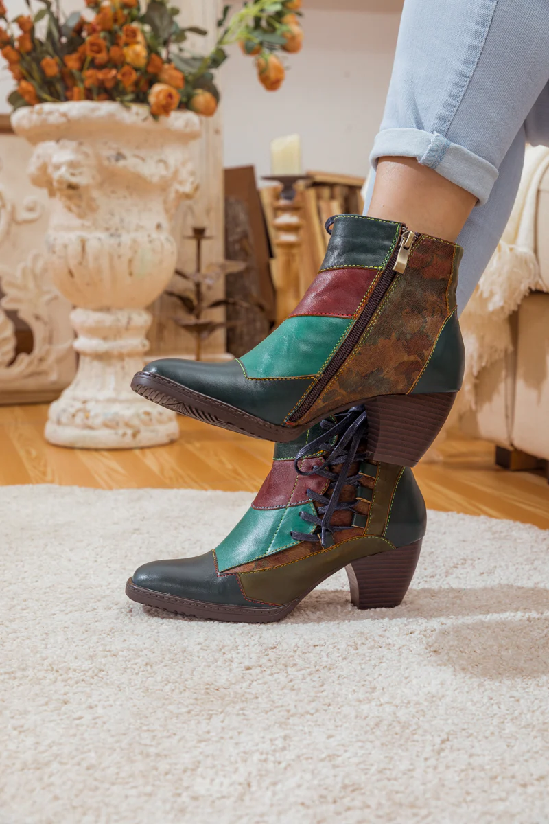 SOFFIA | LEATHER COLOR BLOCK SIDE LACE-UP BOOT - Image 10