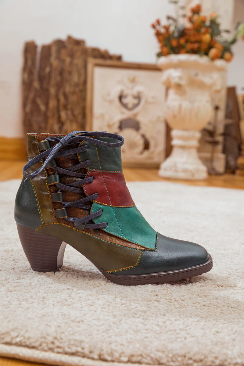 SOFFIA | LEATHER COLOR BLOCK SIDE LACE-UP BOOT - Image 2