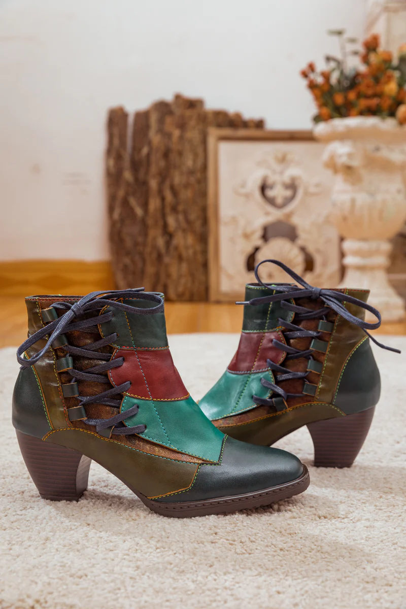 SOFFIA | LEATHER COLOR BLOCK SIDE LACE-UP BOOT - Image 3