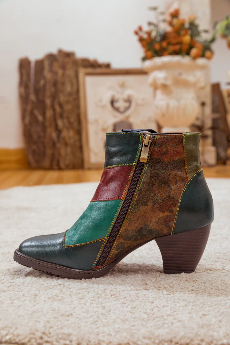 SOFFIA | LEATHER COLOR BLOCK SIDE LACE-UP BOOT - Image 4