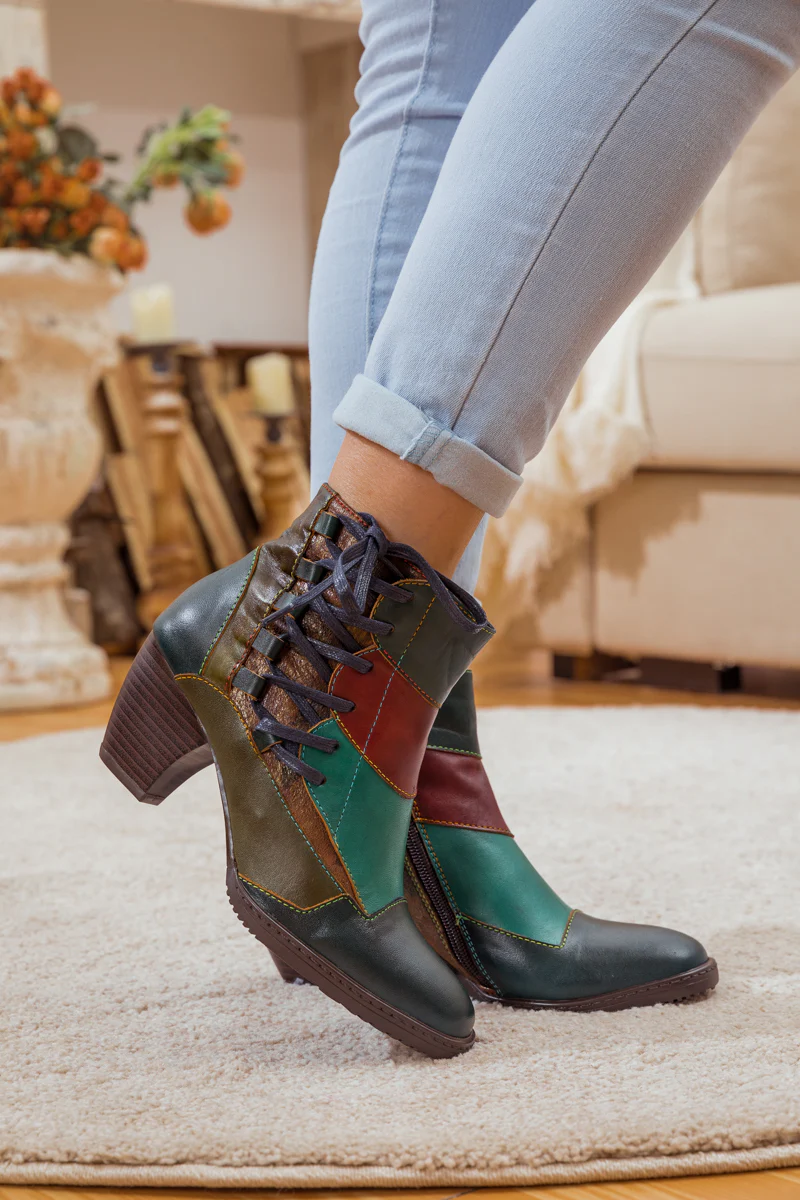 SOFFIA | LEATHER COLOR BLOCK SIDE LACE-UP BOOT - Image 5