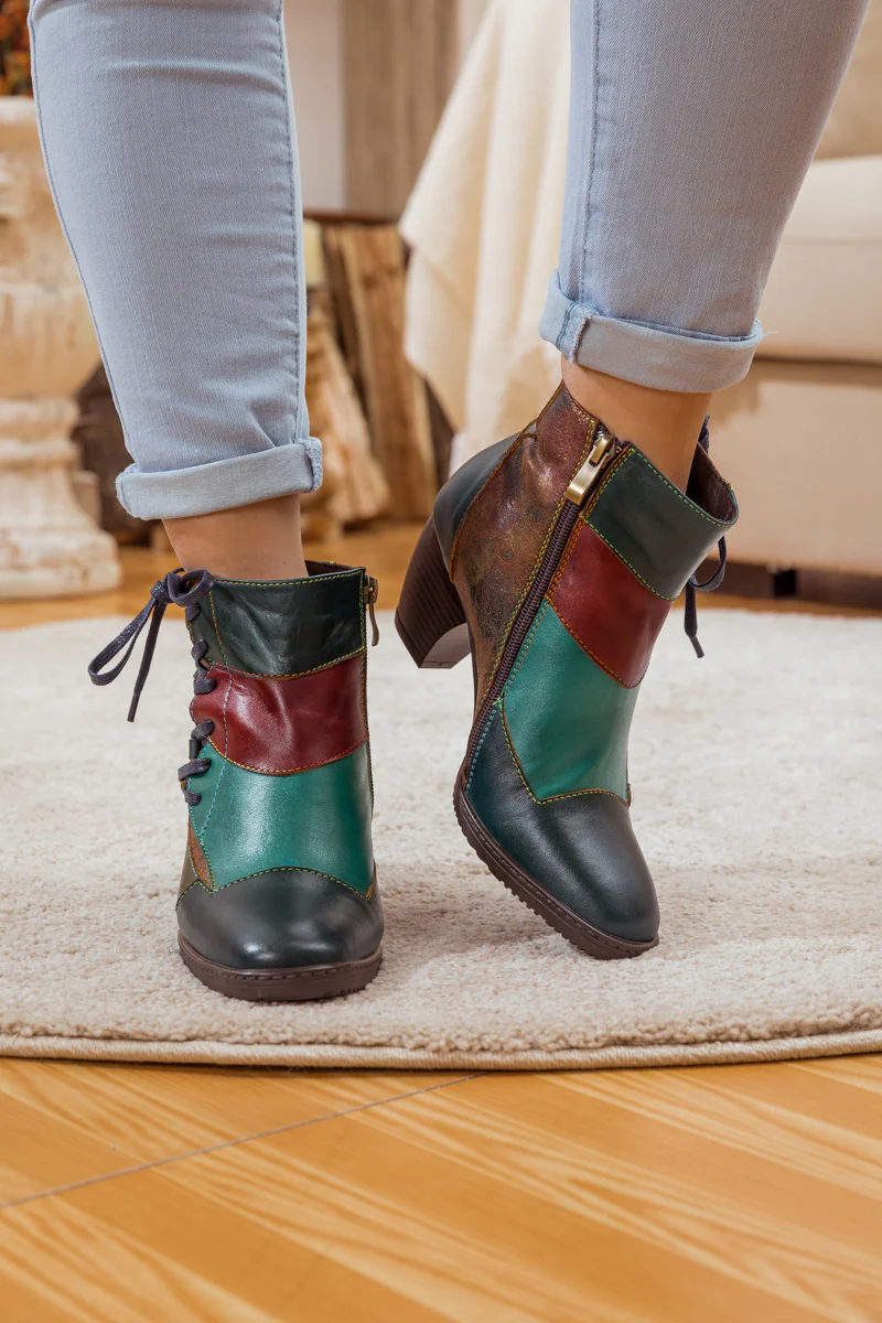 SOFFIA | LEATHER COLOR BLOCK SIDE LACE-UP BOOT - Image 6