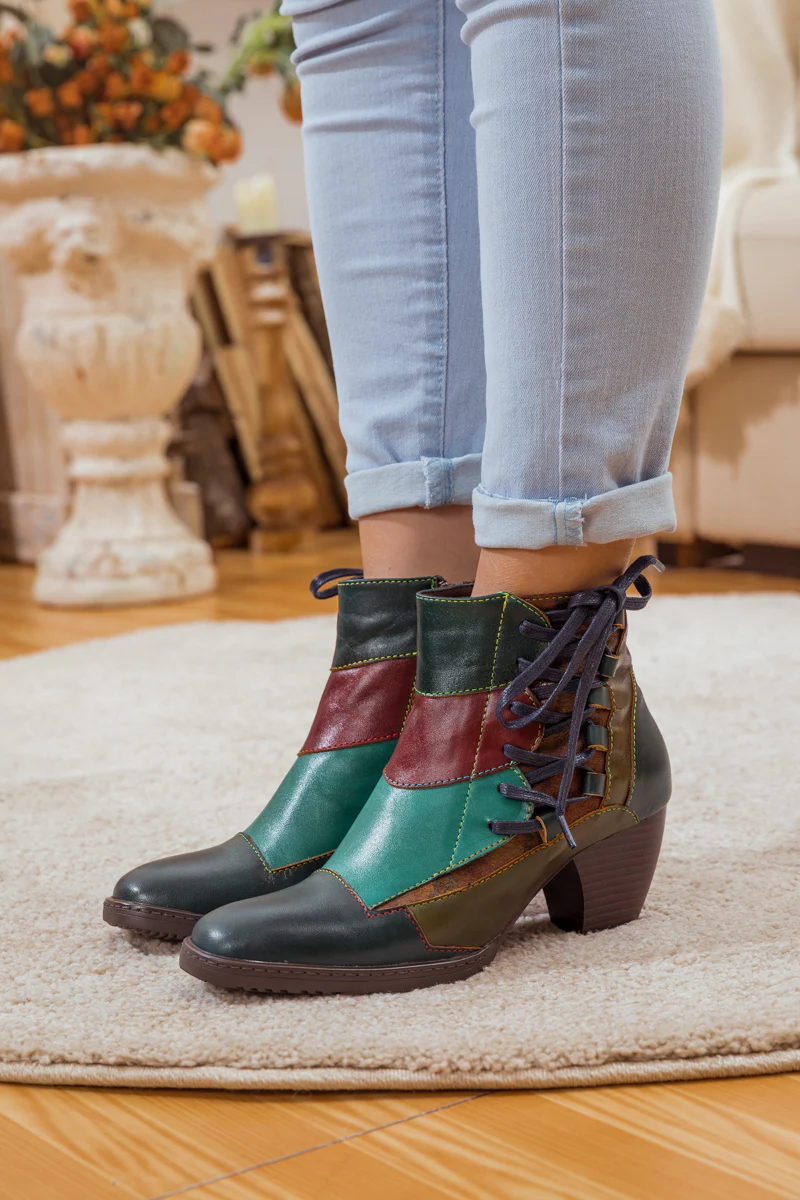 SOFFIA | LEATHER COLOR BLOCK SIDE LACE-UP BOOT - Image 7