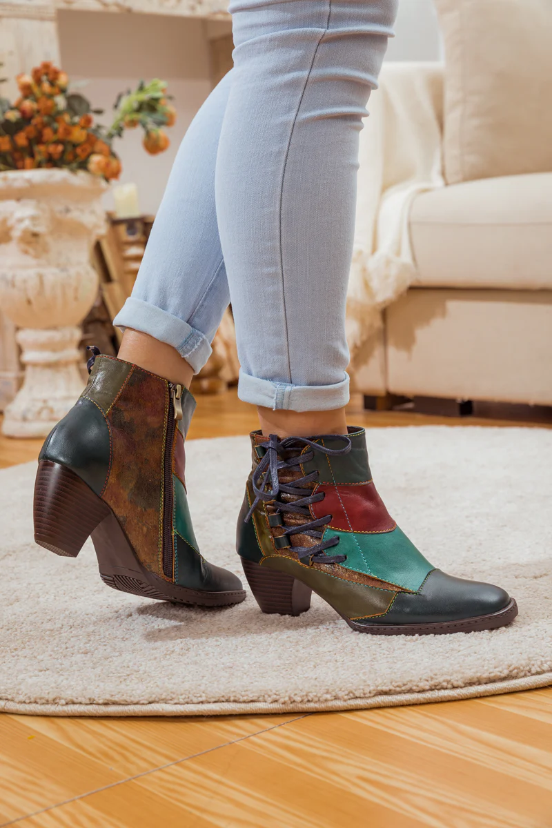 SOFFIA | LEATHER COLOR BLOCK SIDE LACE-UP BOOT - Image 8