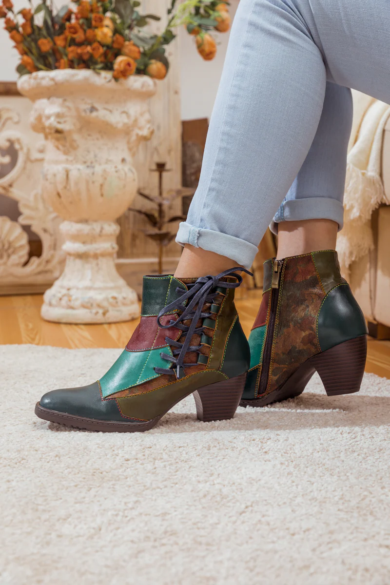 SOFFIA | LEATHER COLOR BLOCK SIDE LACE-UP BOOT - Image 9