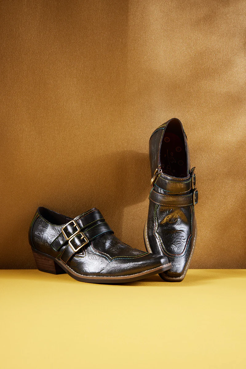 Soffia | Lucille Leather Embossed Monk Shoes - Image 10