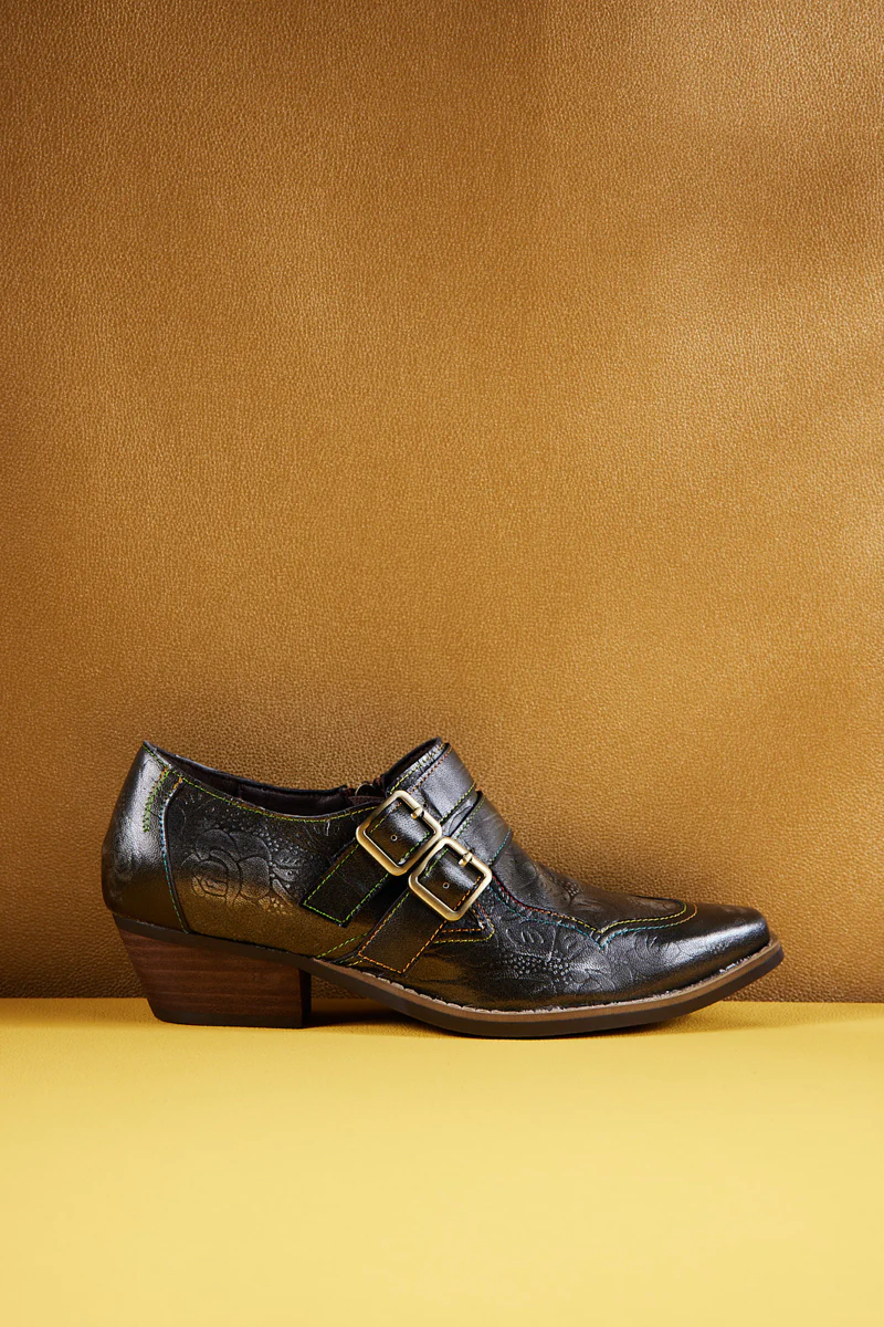 Soffia | Lucille Leather Embossed Monk Shoes - Image 11