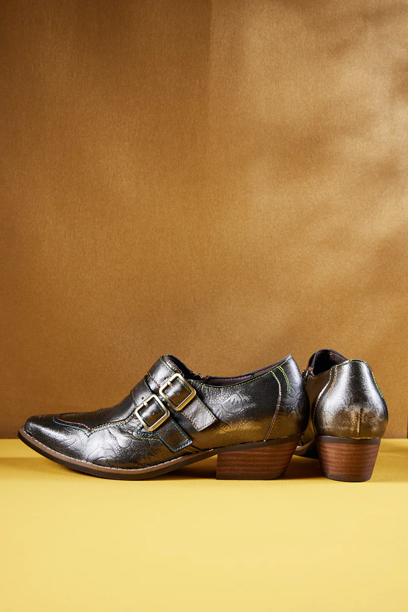 Soffia | Lucille Leather Embossed Monk Shoes - Image 12