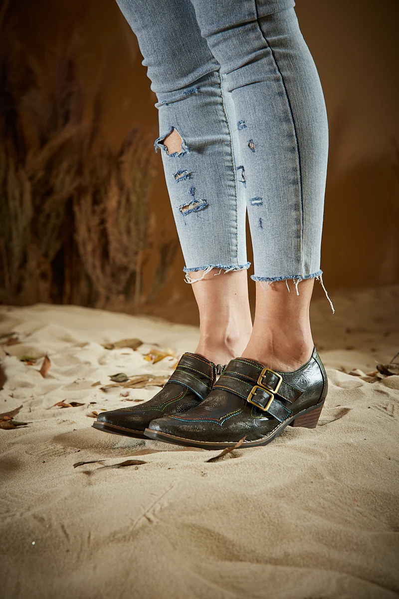 Soffia | Lucille Leather Embossed Monk Shoes - Image 2
