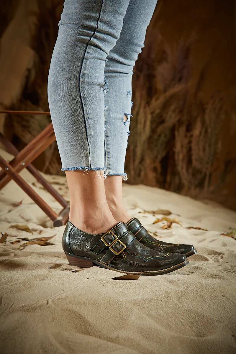 Soffia | Lucille Leather Embossed Monk Shoes - Image 4