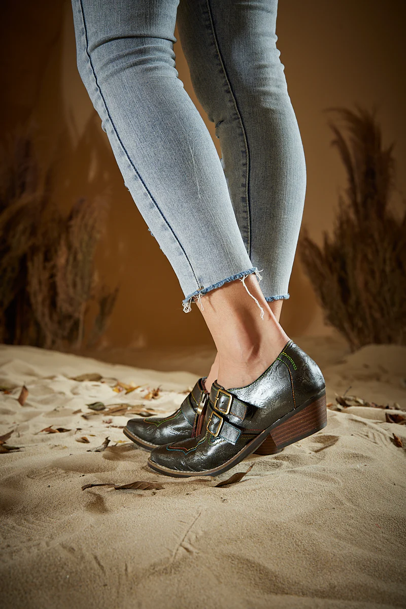 Soffia | Lucille Leather Embossed Monk Shoes - Image 5