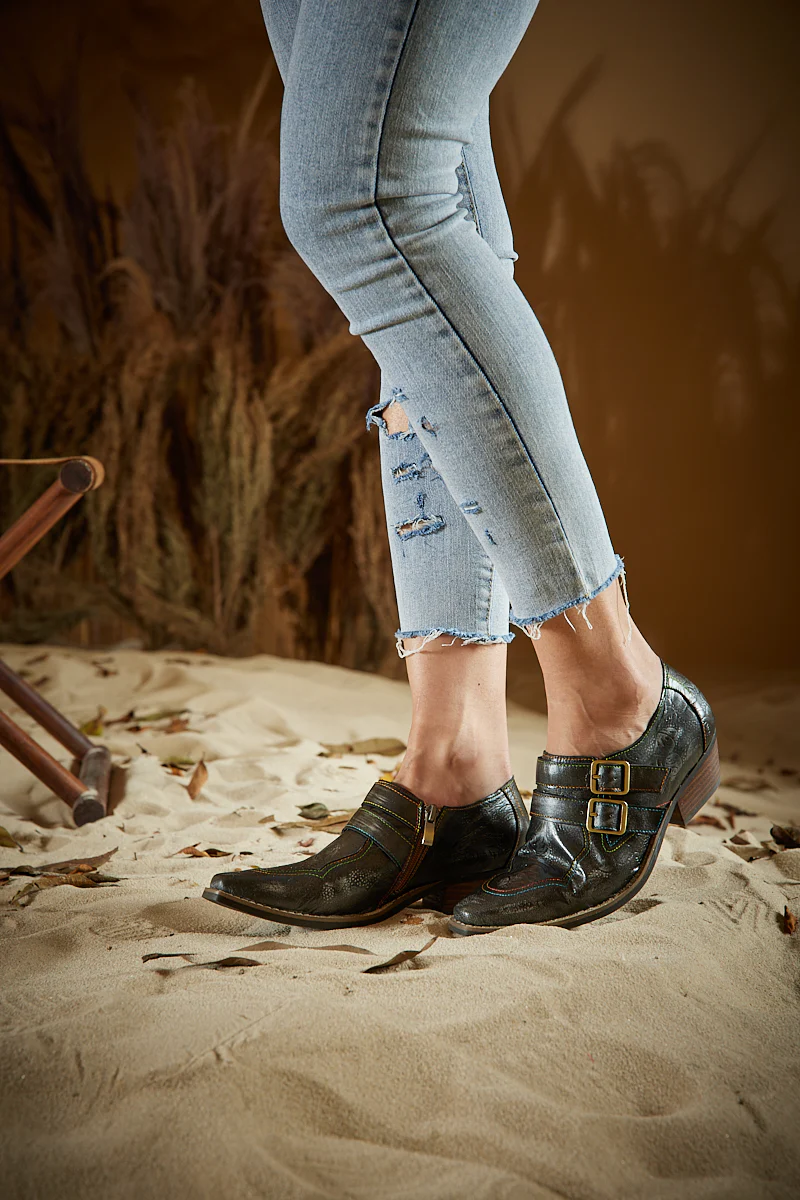 Soffia | Lucille Leather Embossed Monk Shoes - Image 6