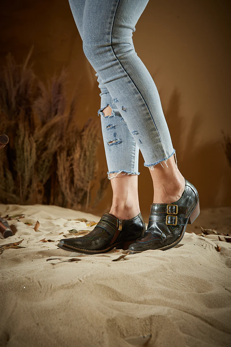 Soffia | Lucille Leather Embossed Monk Shoes - Image 7