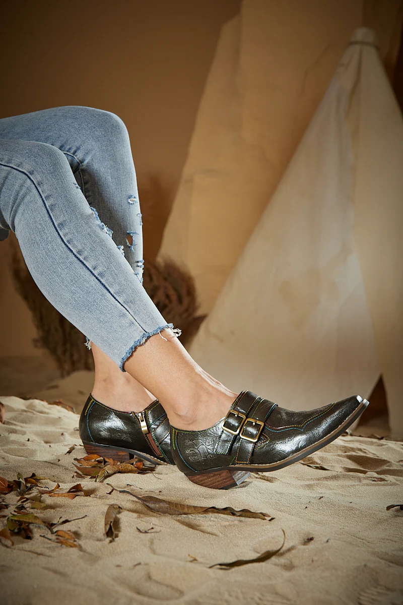 Soffia | Lucille Leather Embossed Monk Shoes - Image 8