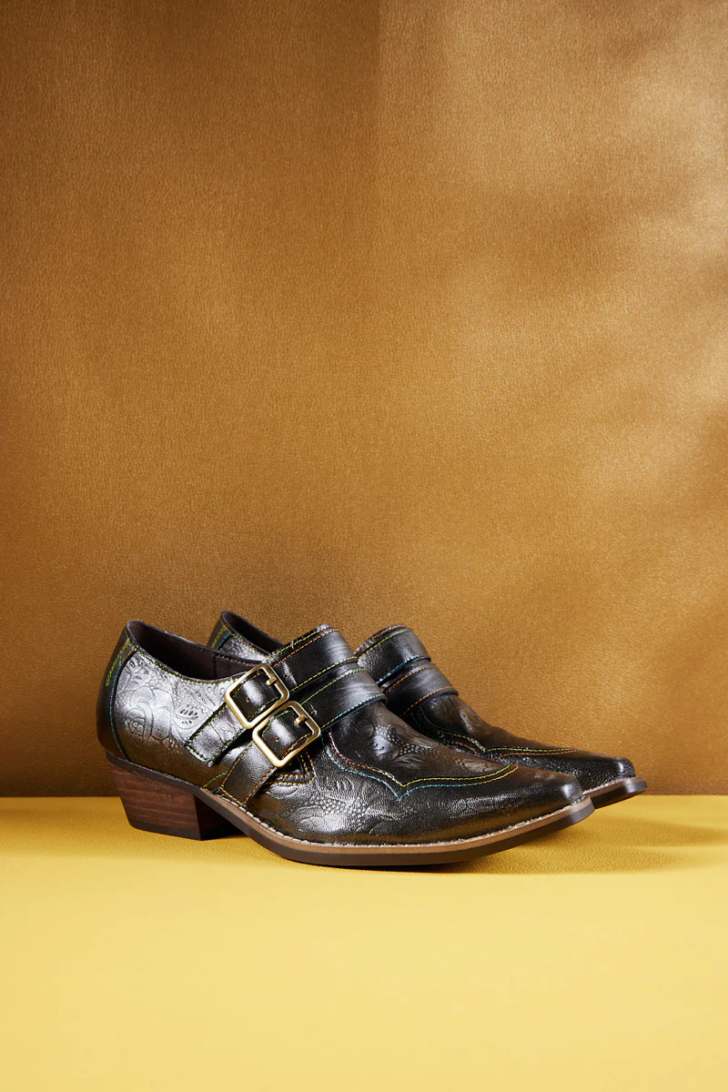 Soffia | Lucille Leather Embossed Monk Shoes - Image 9