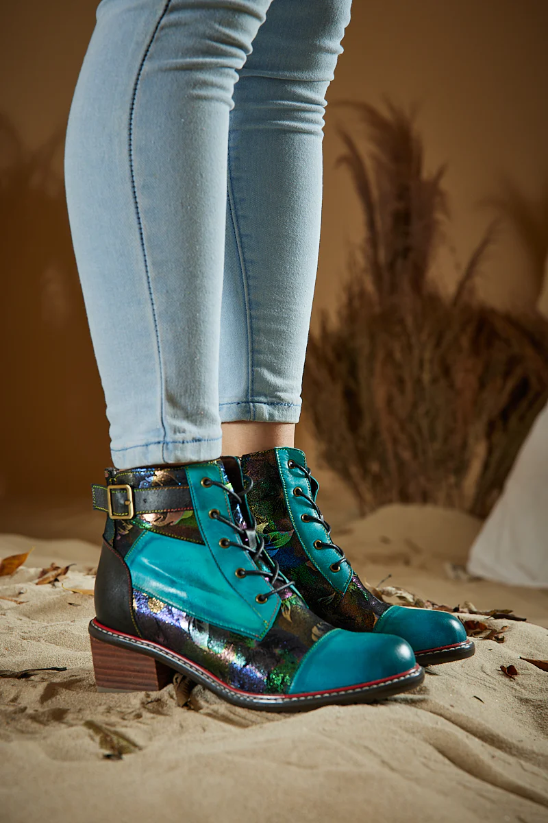 Soffia | Macie Glam Floral Leather Ankle Boots - Image 2