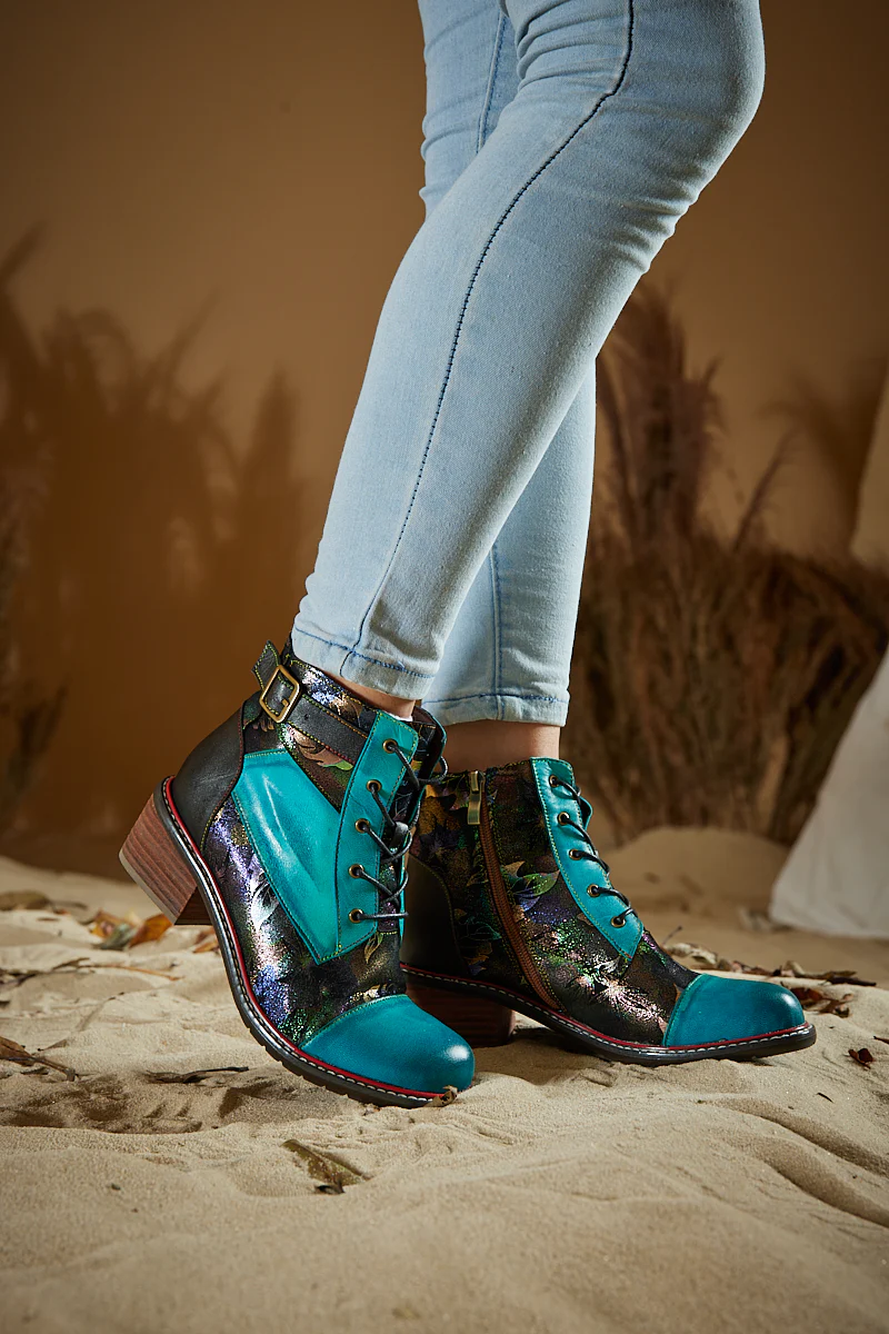 Soffia | Macie Glam Floral Leather Ankle Boots - Image 3