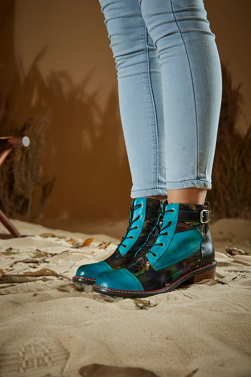 Soffia | Macie Glam Floral Leather Ankle Boots - Image 4