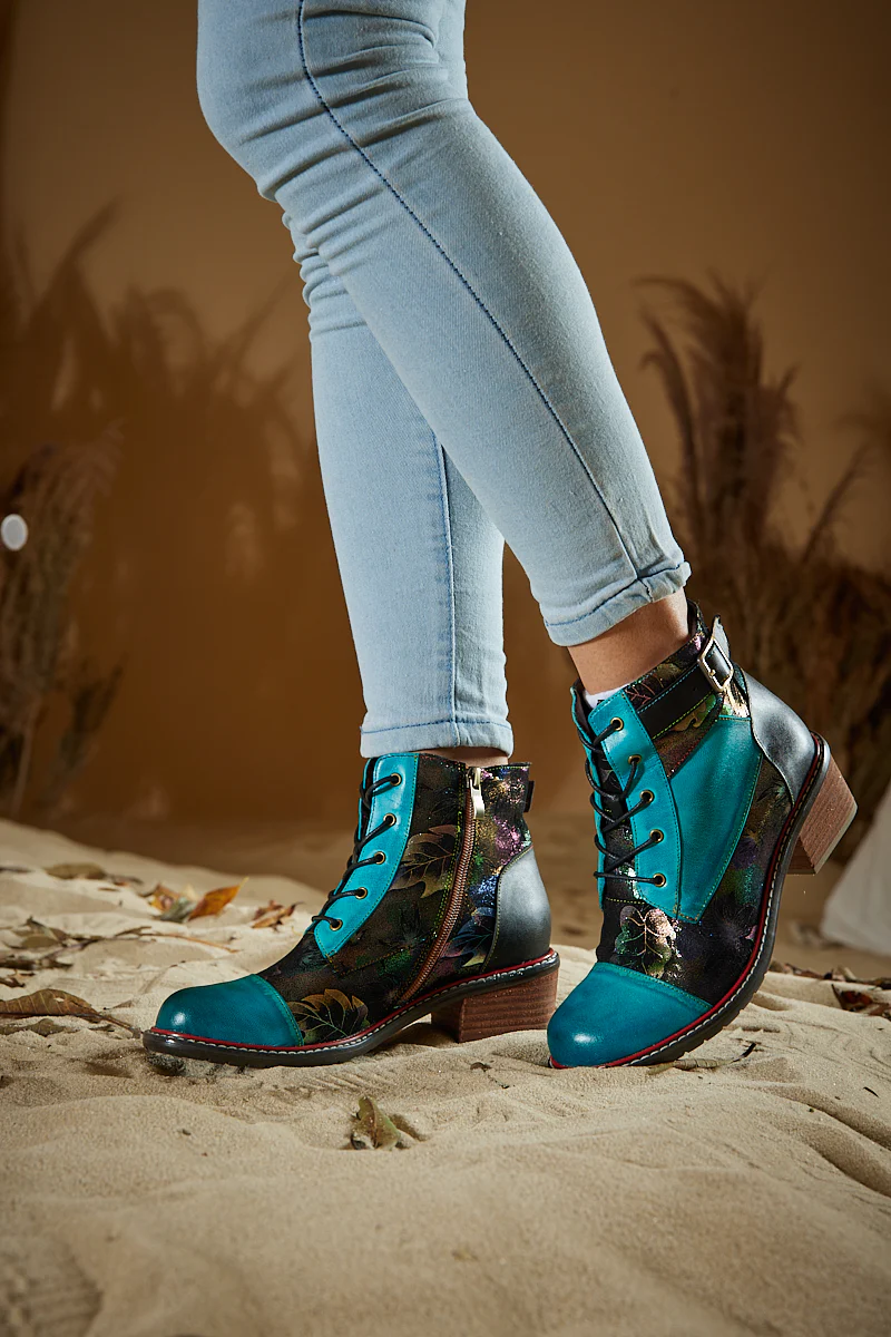 Soffia | Macie Glam Floral Leather Ankle Boots - Image 5