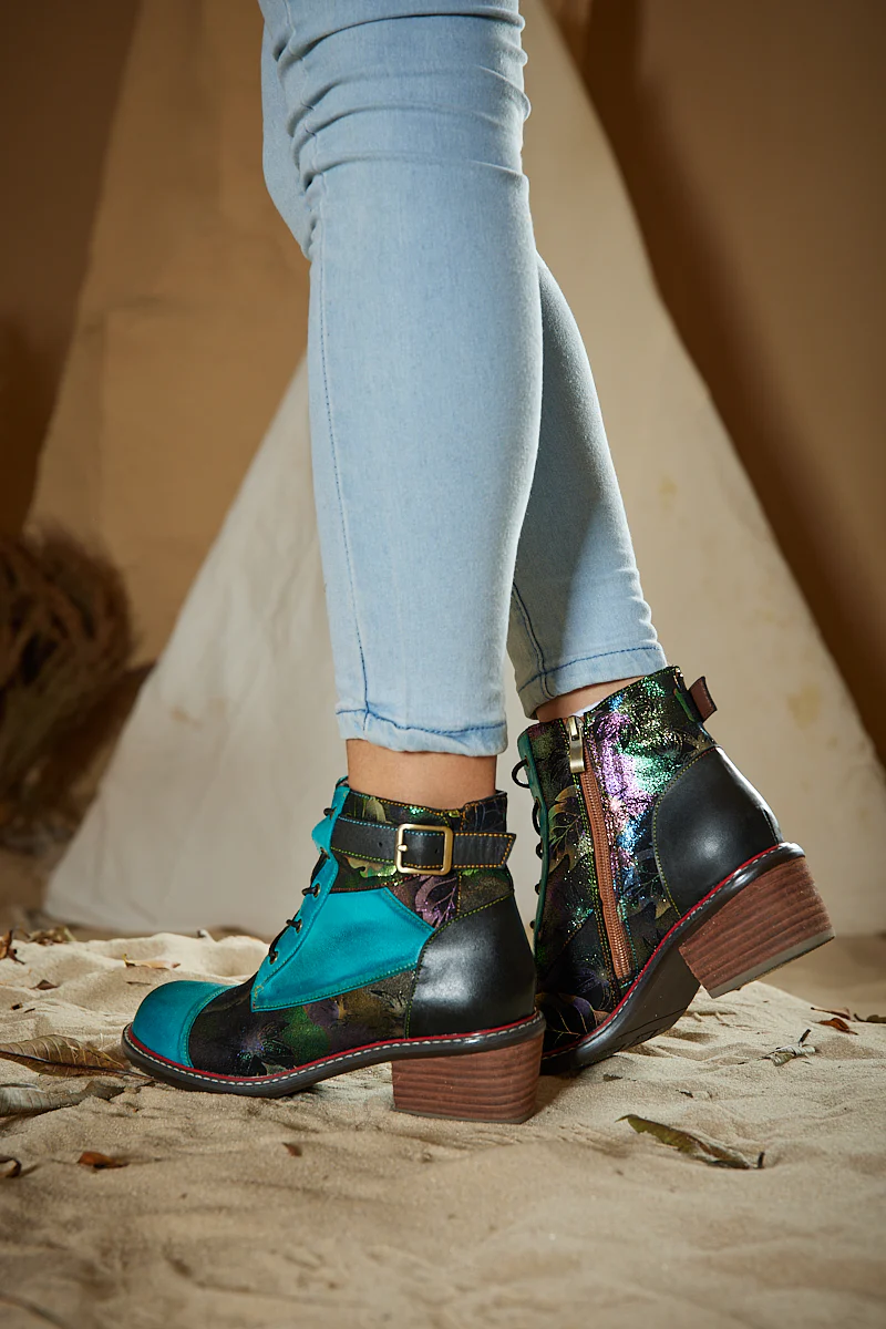 Soffia | Macie Glam Floral Leather Ankle Boots - Image 6