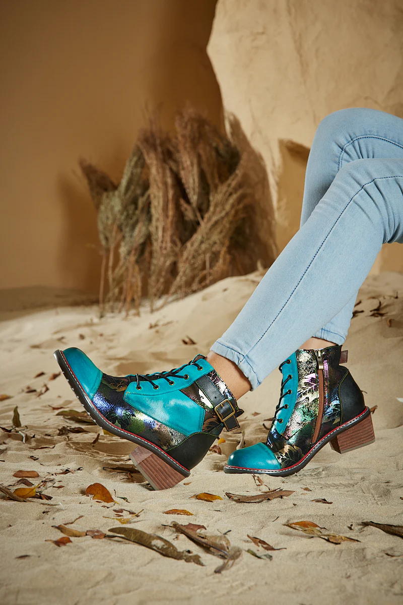 Soffia | Macie Glam Floral Leather Ankle Boots - Image 7